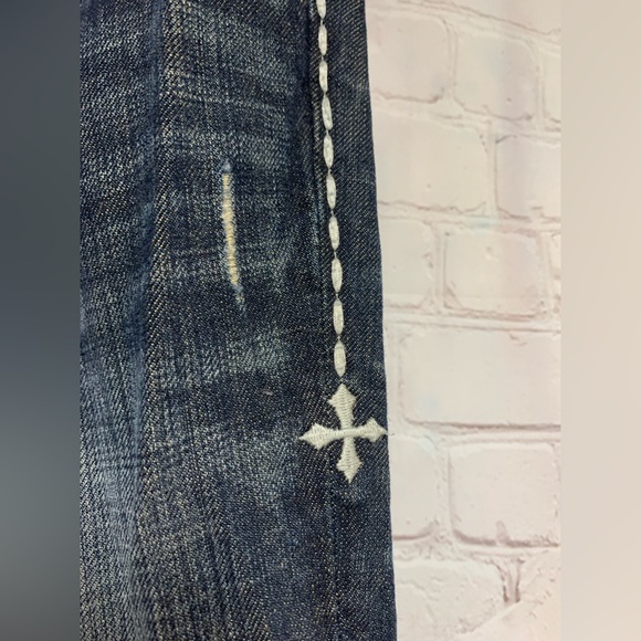 Affliction Buckle Grant Dark Blue Relaxed Distressed Jeans Size 40 x 31 - Picture 7 of 8